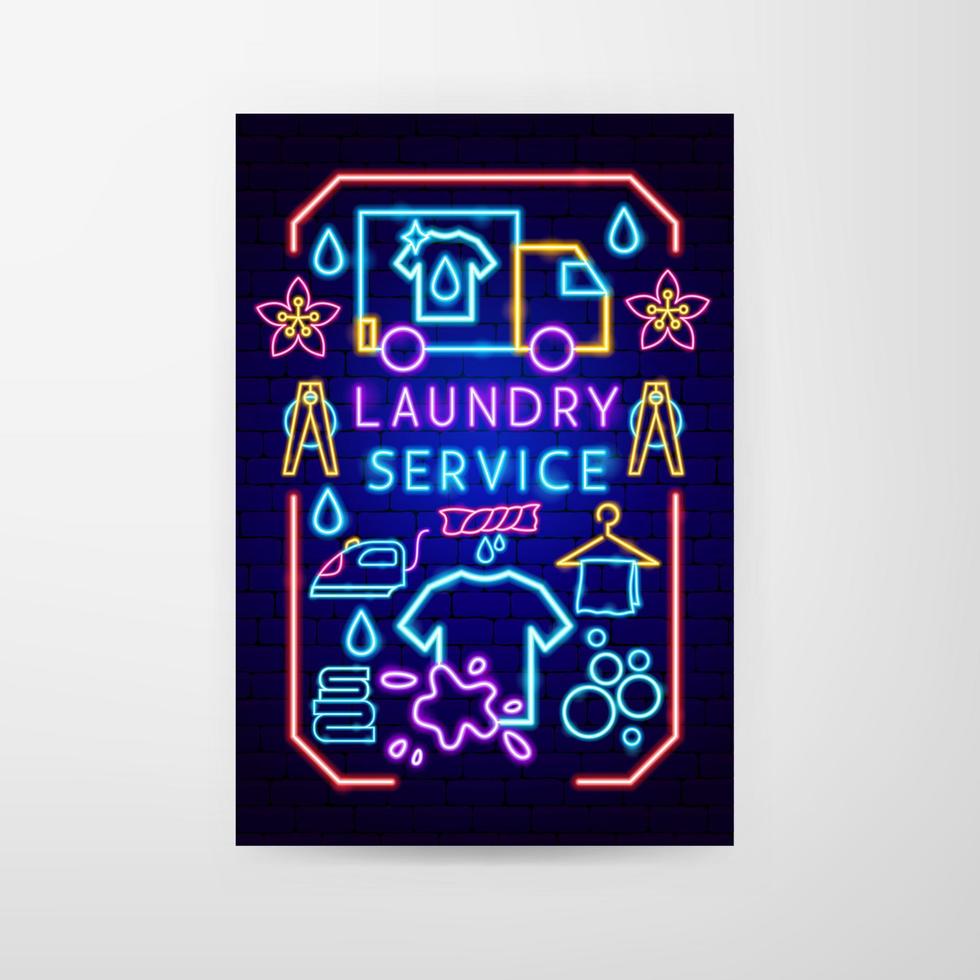 Laundry Service Neon Flyer vector