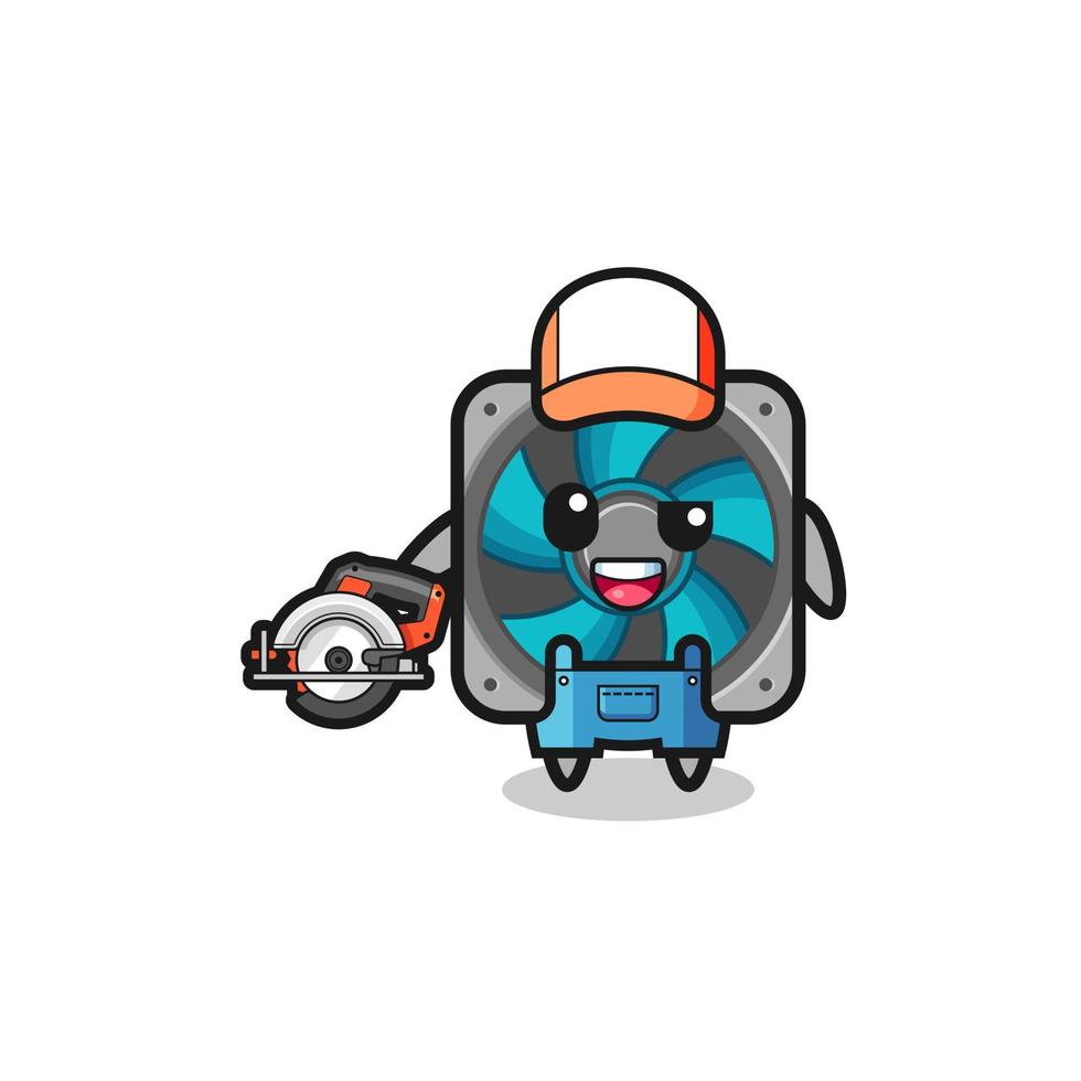 the woodworker computer fan mascot holding a circular saw vector