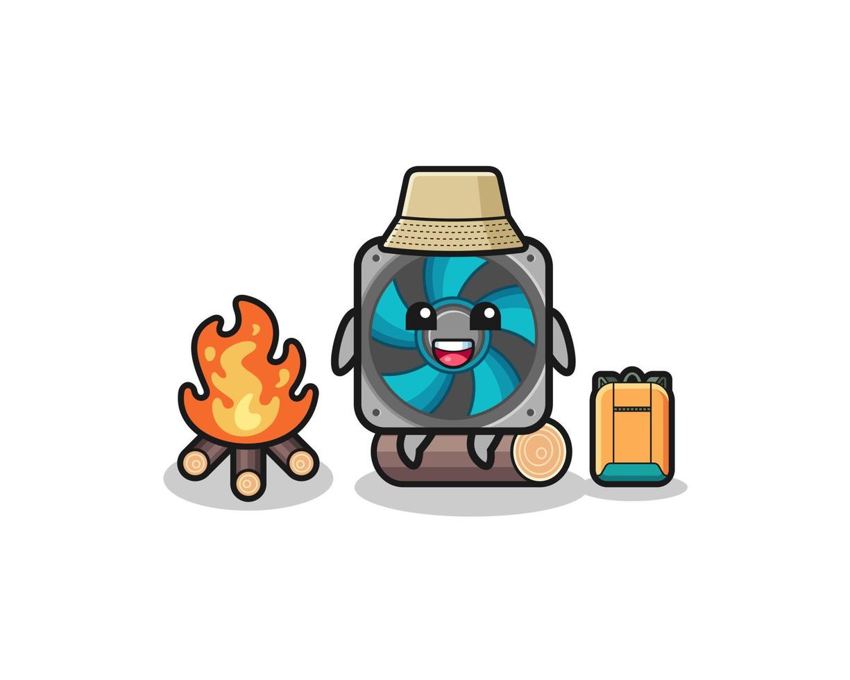 camping illustration of the computer fan cartoon vector