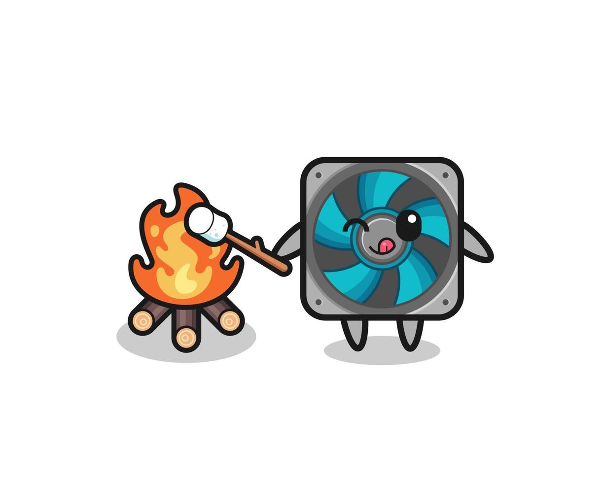 computer fan character is burning marshmallow vector