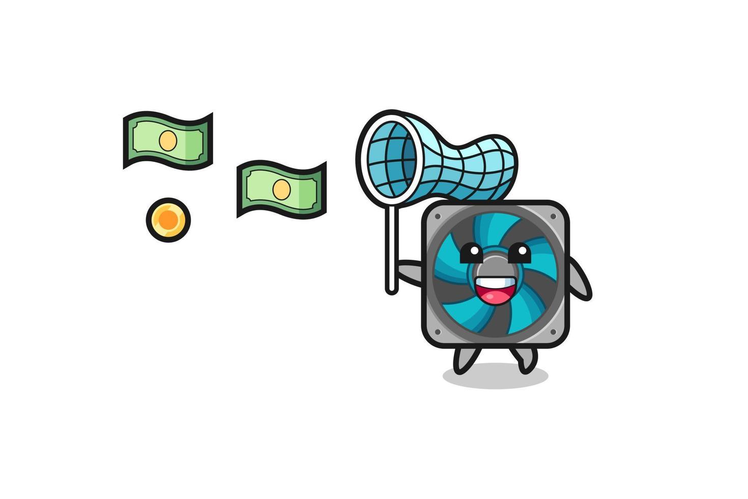 illustration of the computer fan catching flying money vector