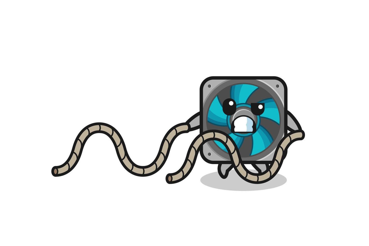 illustration of computer fan doing battle rope workout vector