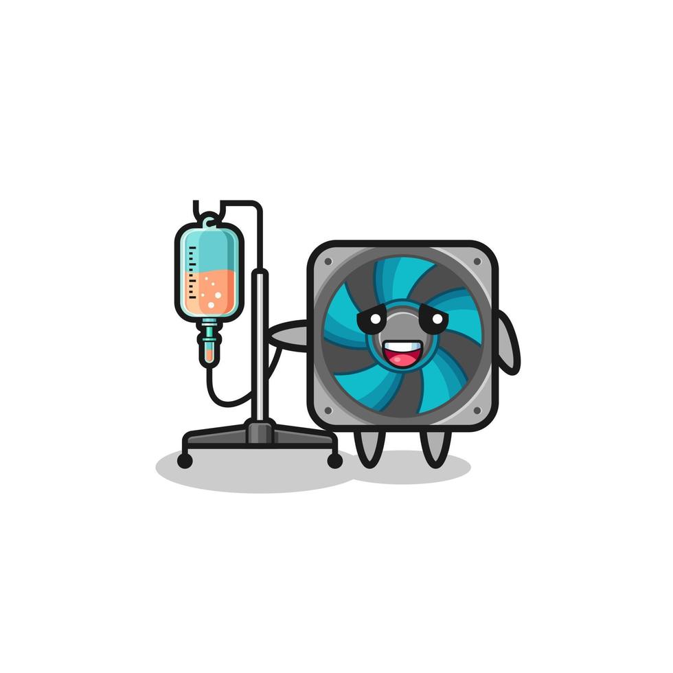 cute computer fan character standing with infusion pole vector