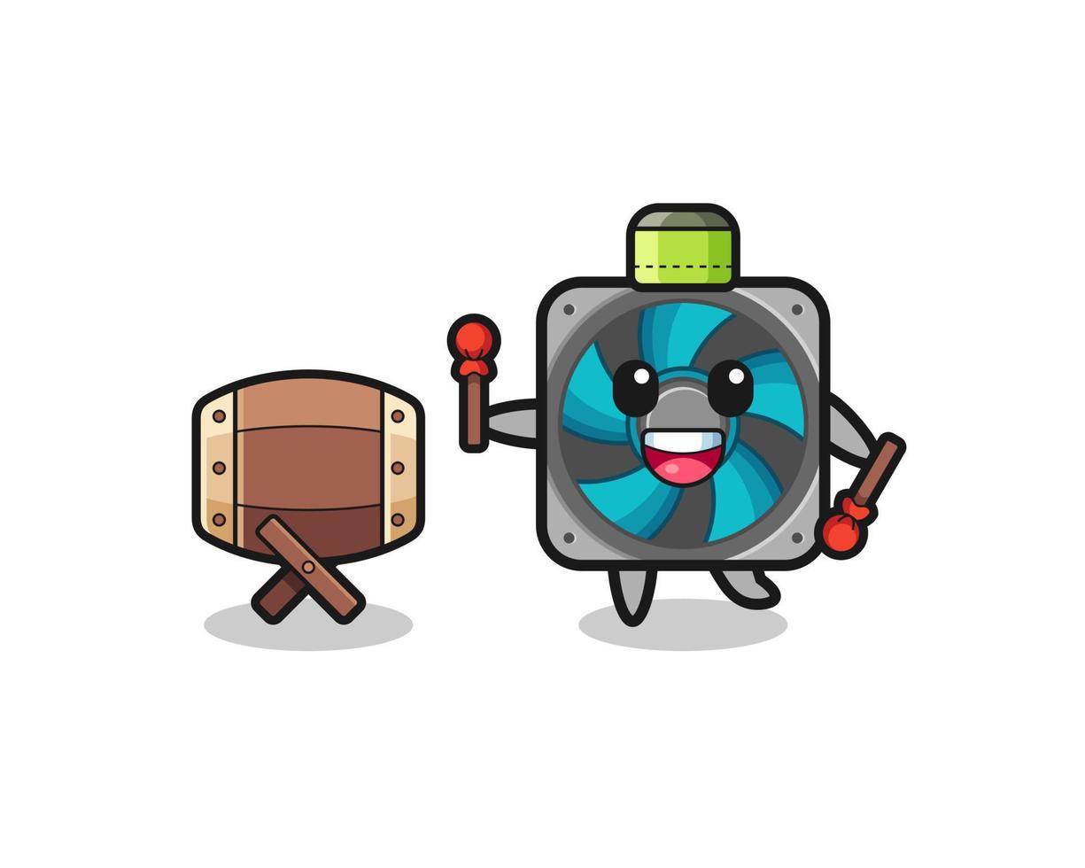 computer fan muslim cartoon is beating the bedug vector