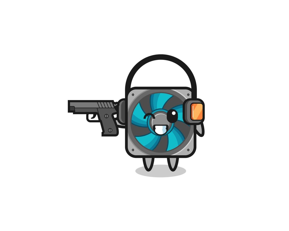 illustration of computer fan cartoon doing shooting range vector