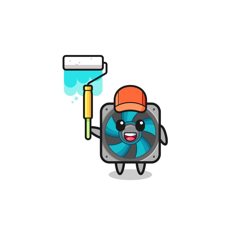 the computer fan painter mascot with a paint roller vector