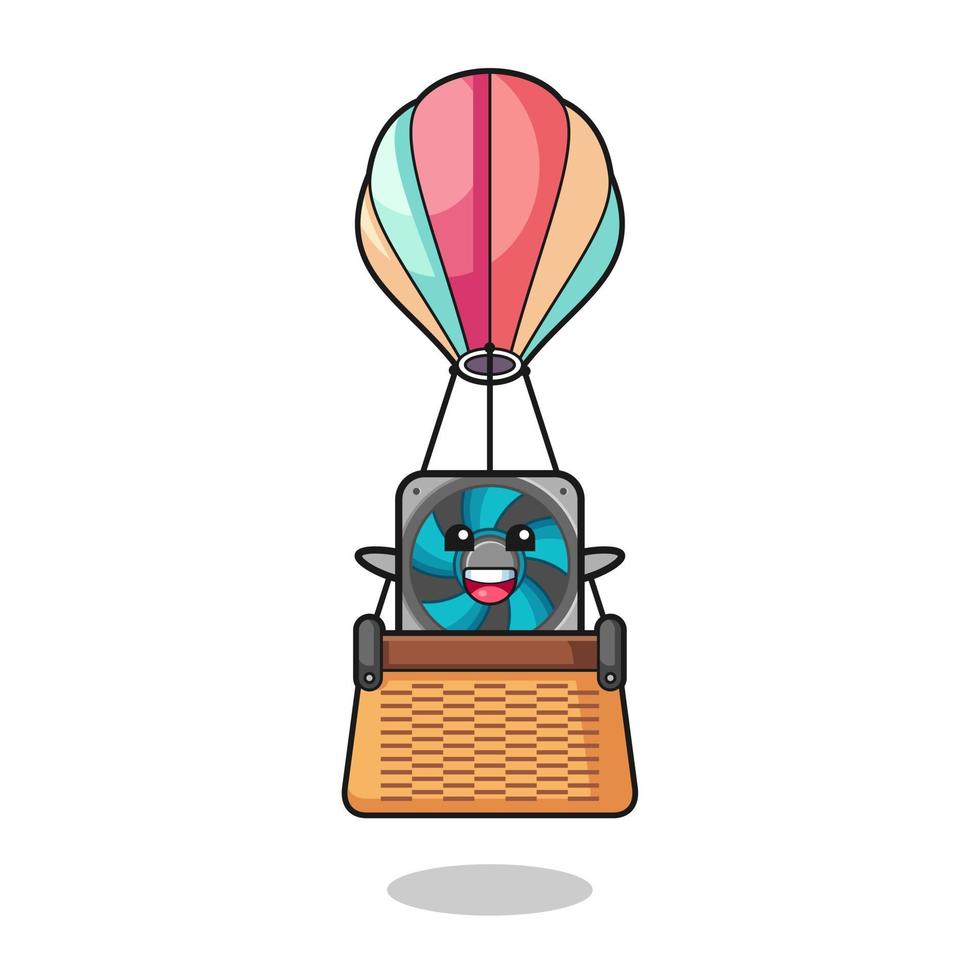 computer fan mascot riding a hot air balloon vector