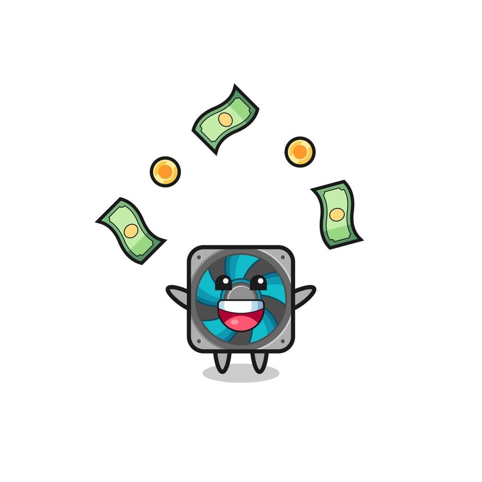 illustration of the computer fan catching money falling from the sky vector