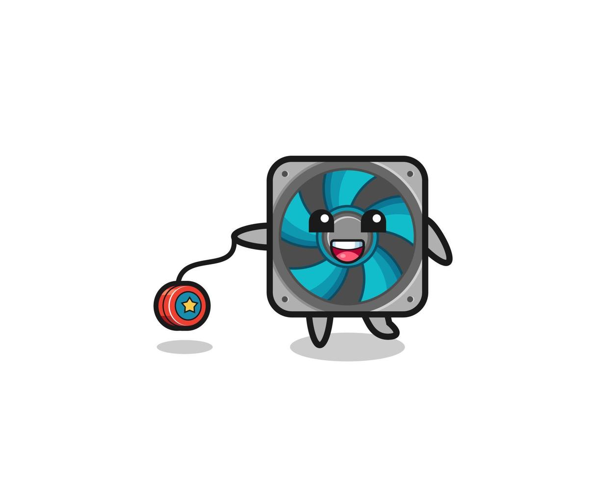 cartoon of cute computer fan playing a yoyo vector