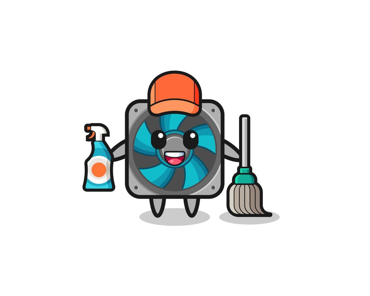 lindo personaje de fanático de la computadora como mascota de los servicios de limpieza vector