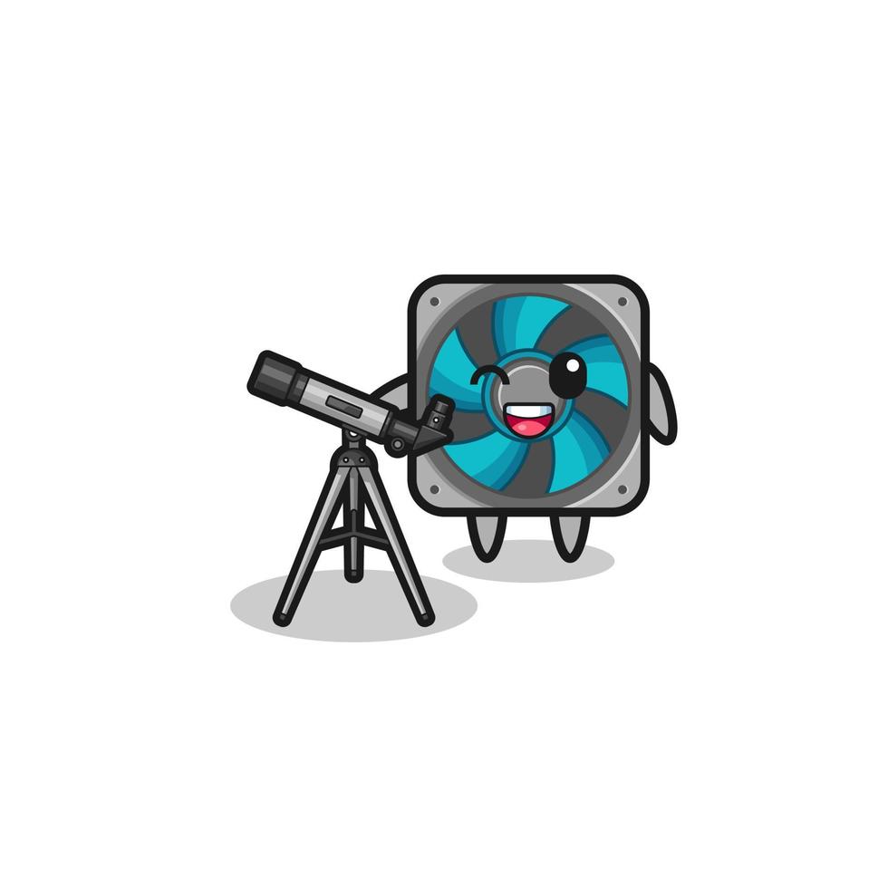 mascota de astrónomo fanático de la computadora con un telescopio moderno vector