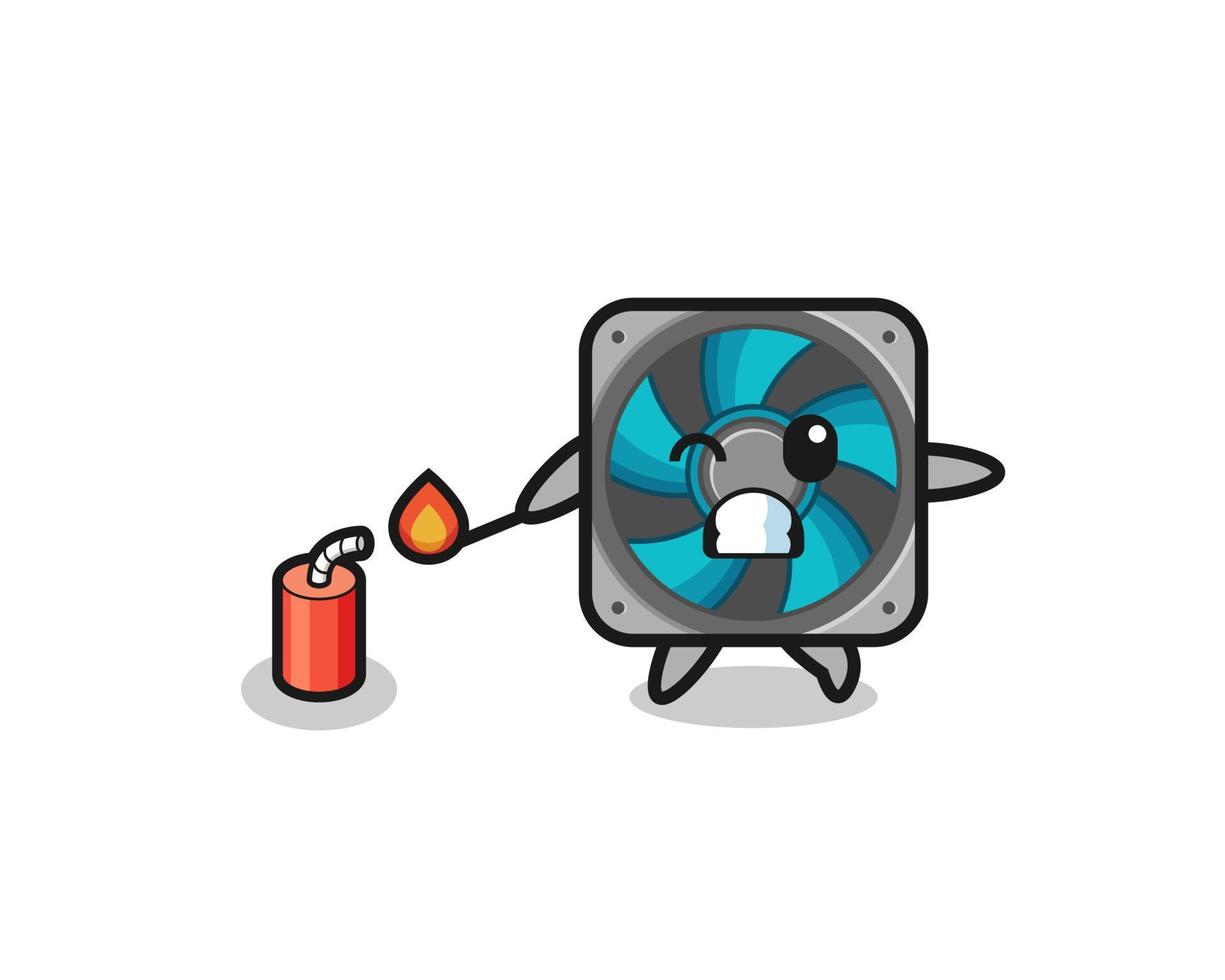 computer fan mascot illustration playing firecracker vector