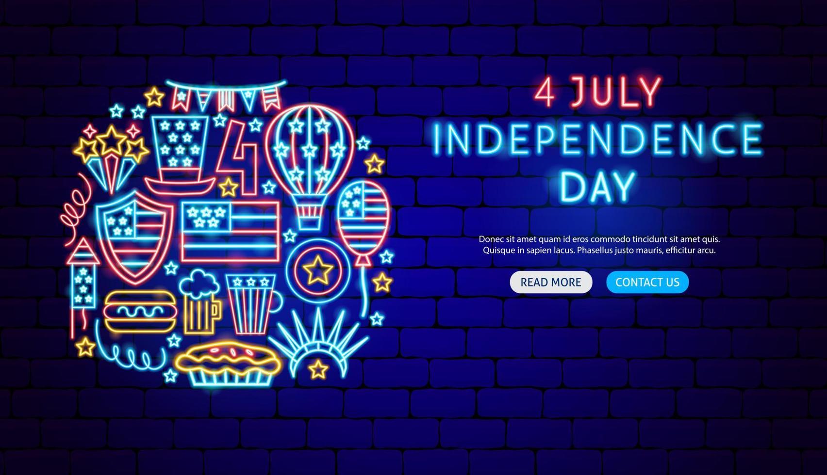 USA Independence Day Neon Banner Design vector