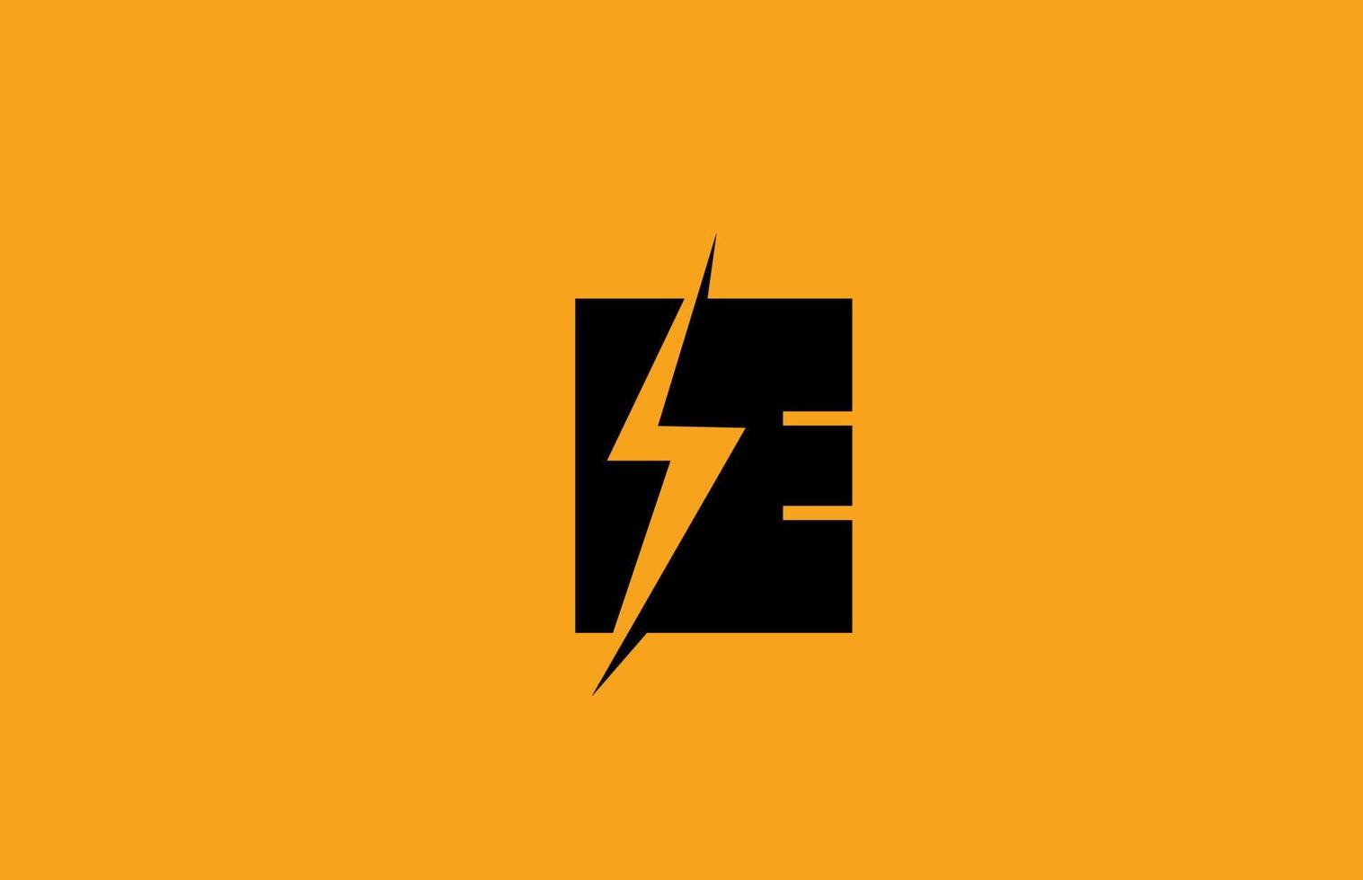 E black yellow alphabet letter logo icon. Electric lightning design for power or energy business vector