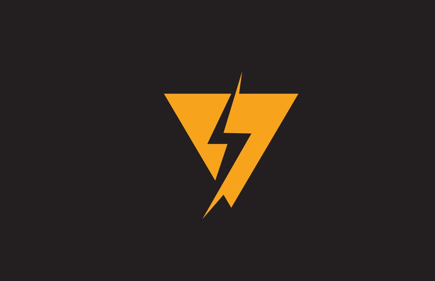 v icono del logotipo de la letra del alfabeto negro amarillo. diseño de rayos eléctricos para negocios de energía o energía vector