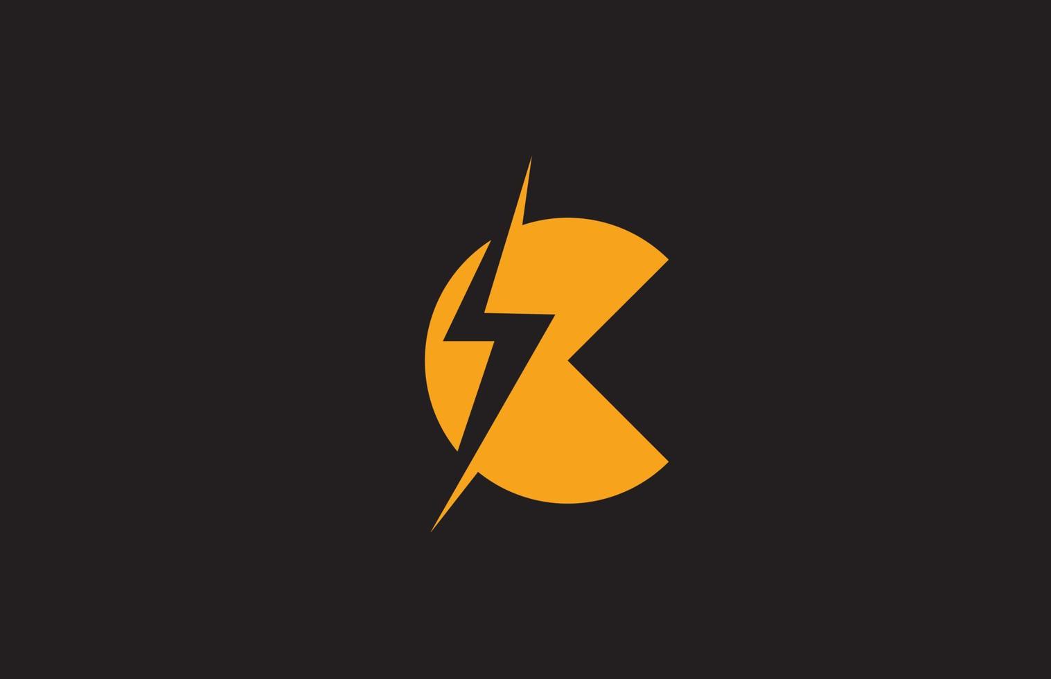 C yellow black alphabet letter logo icon. Electric lightning design for power or energy business vector