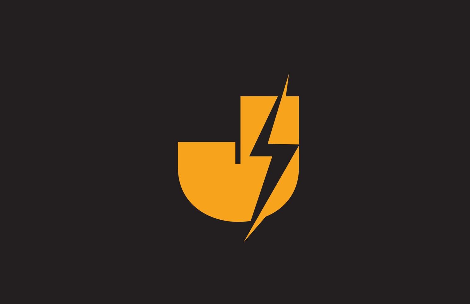 J yellow black alphabet letter logo icon. Electric lightning design for power or energy business vector