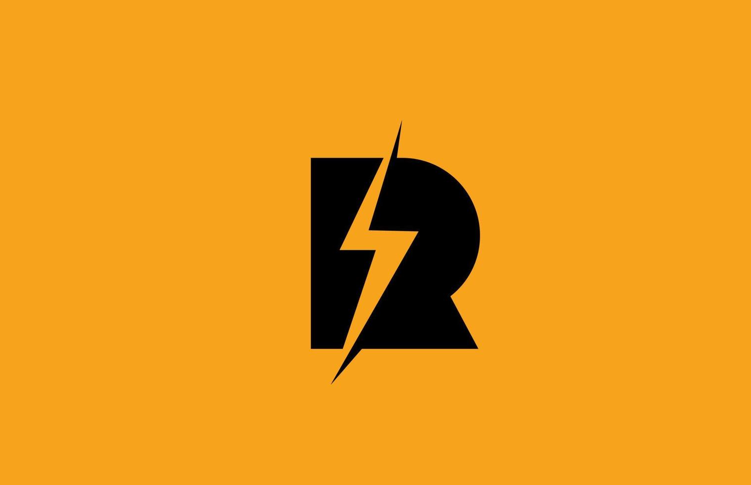 R black yellow alphabet letter logo icon. Electric lightning design for power or energy business vector