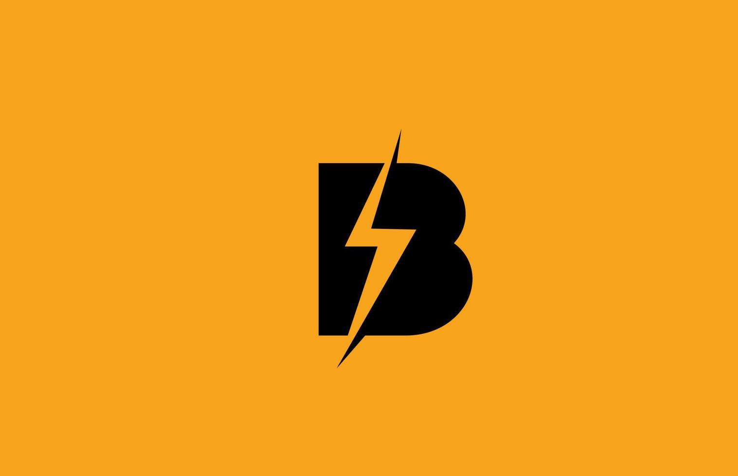 B black yellow alphabet letter logo icon. Electric lightning design for power or energy business vector