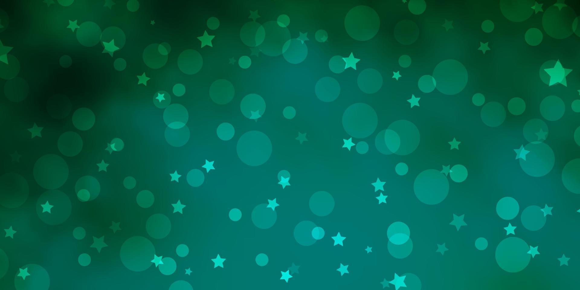 textura de vector verde claro con círculos, estrellas.