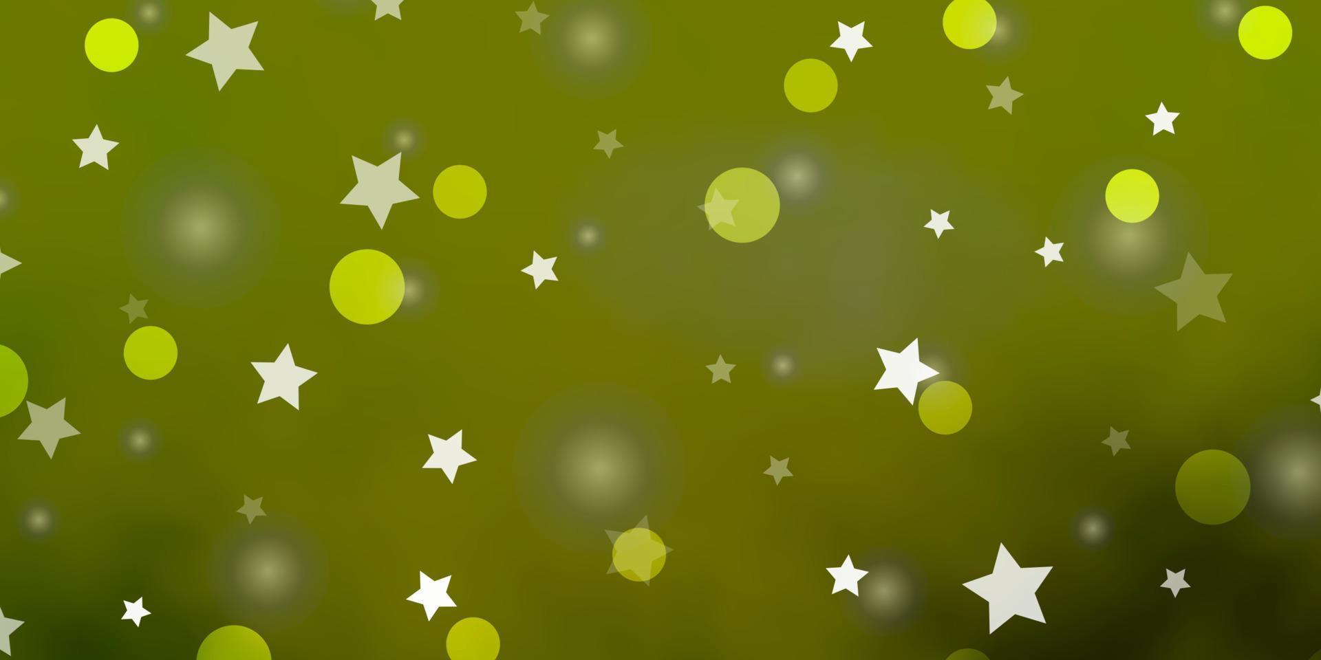 plantilla de vector verde claro, amarillo con círculos, estrellas.