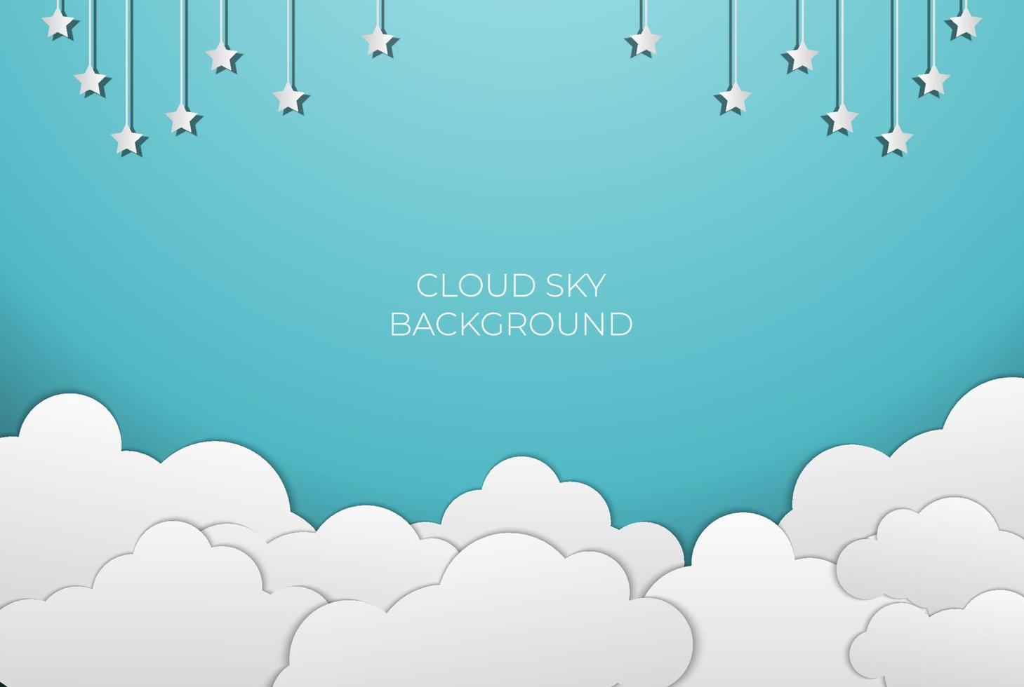 Blue Sky with Paper Cut Clouds and Star Background. Vector Illustration