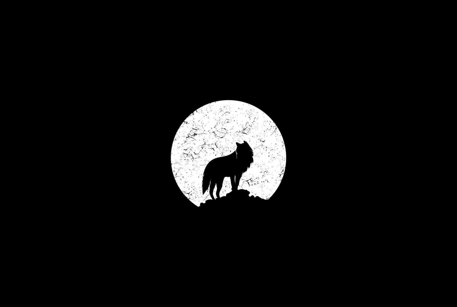 Moon with Wolf Jackal on Mountain Rock Logo Design Vector