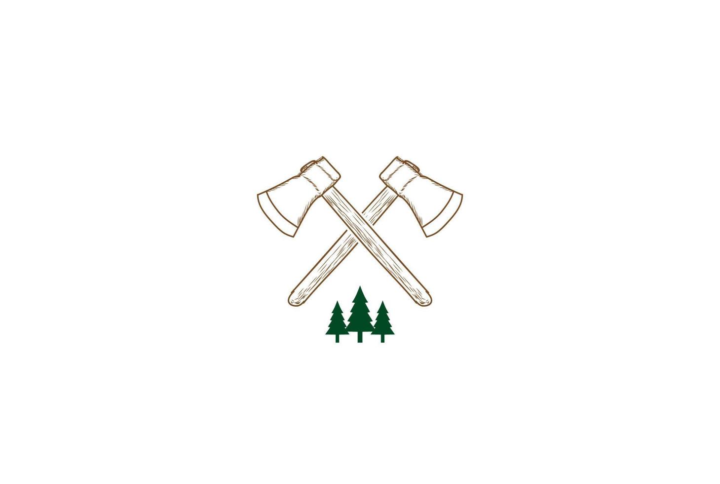 Vintage Retro Crossed Ax for Lumberjack Log Logging Timberland Logo Design Vector