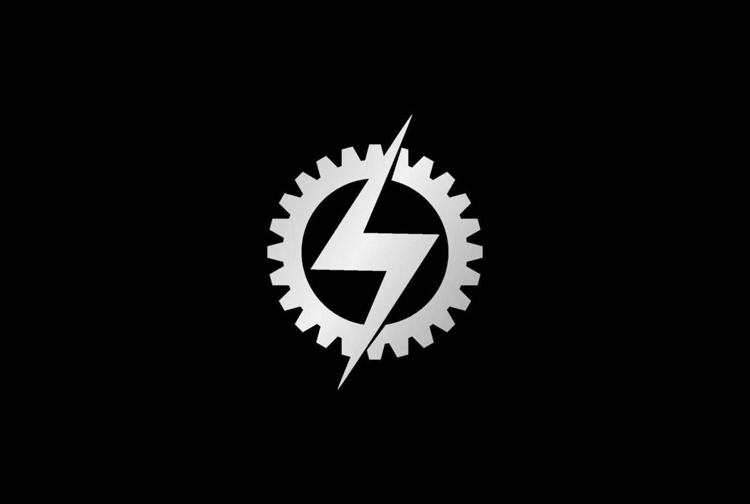 Thunder Light with Gear Cog Sprocket Drive Electric Logo Design Vector