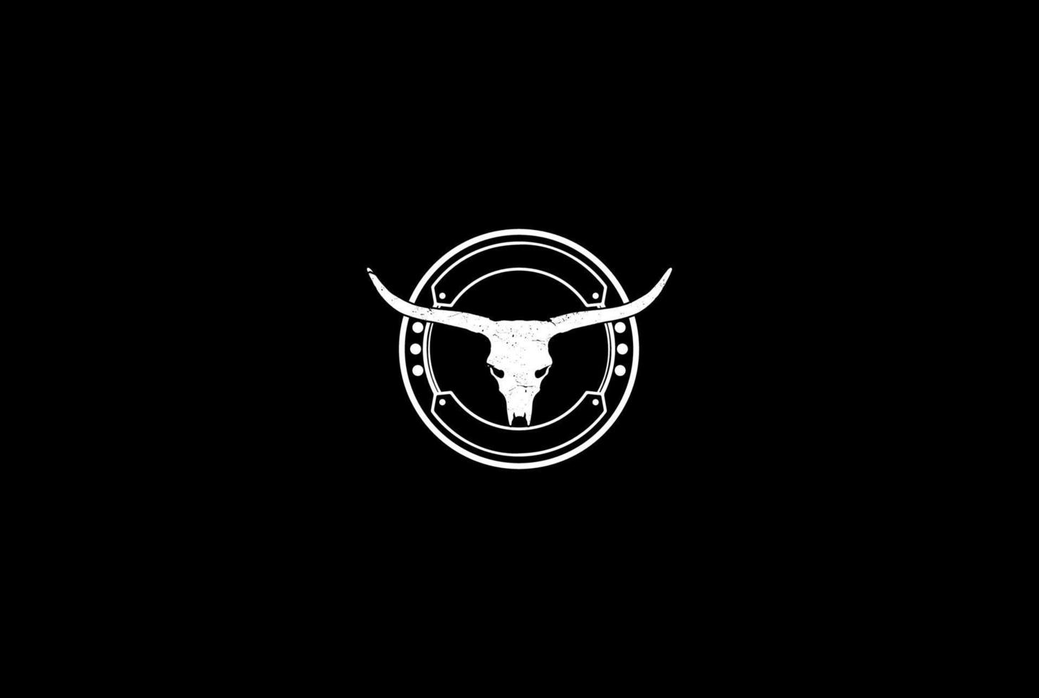 Rustic Vintage Texas Bull Buffalo Longhorn Skull Logo Design Vector