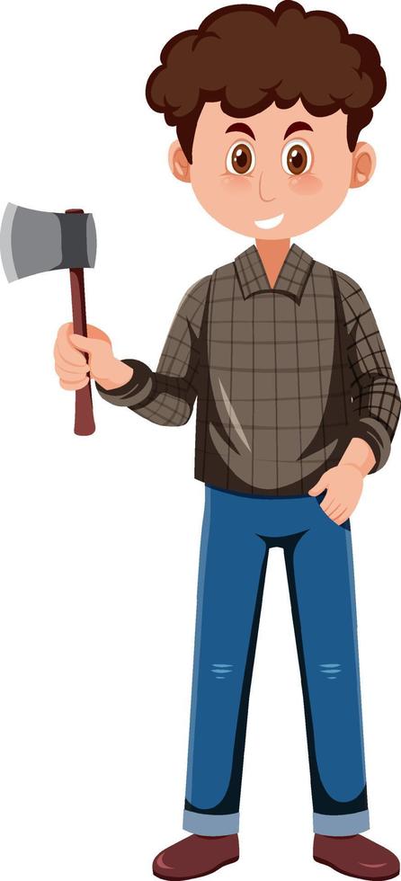 A man holding ax cartoon character on white background vector