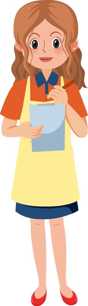 Young female waitress taking an order cartoon character on white background vector