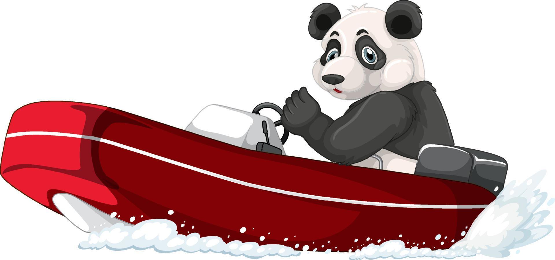 panda en un bote a motor en estilo de dibujos animados vector