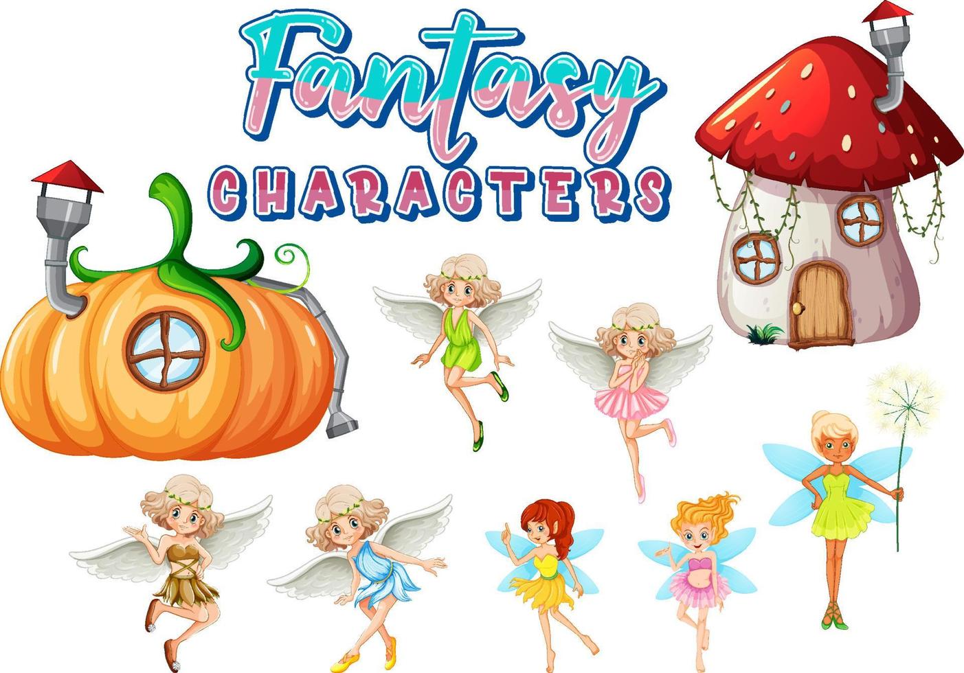 Set of fairy tales cartoon characters vector