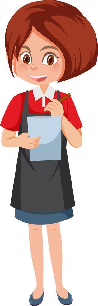 Young female waitress taking an order cartoon character on white background vector