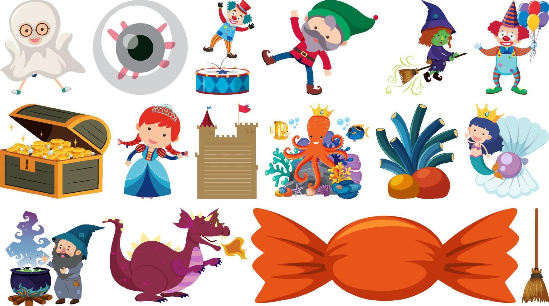 Set of fantasy cartoon characters vector