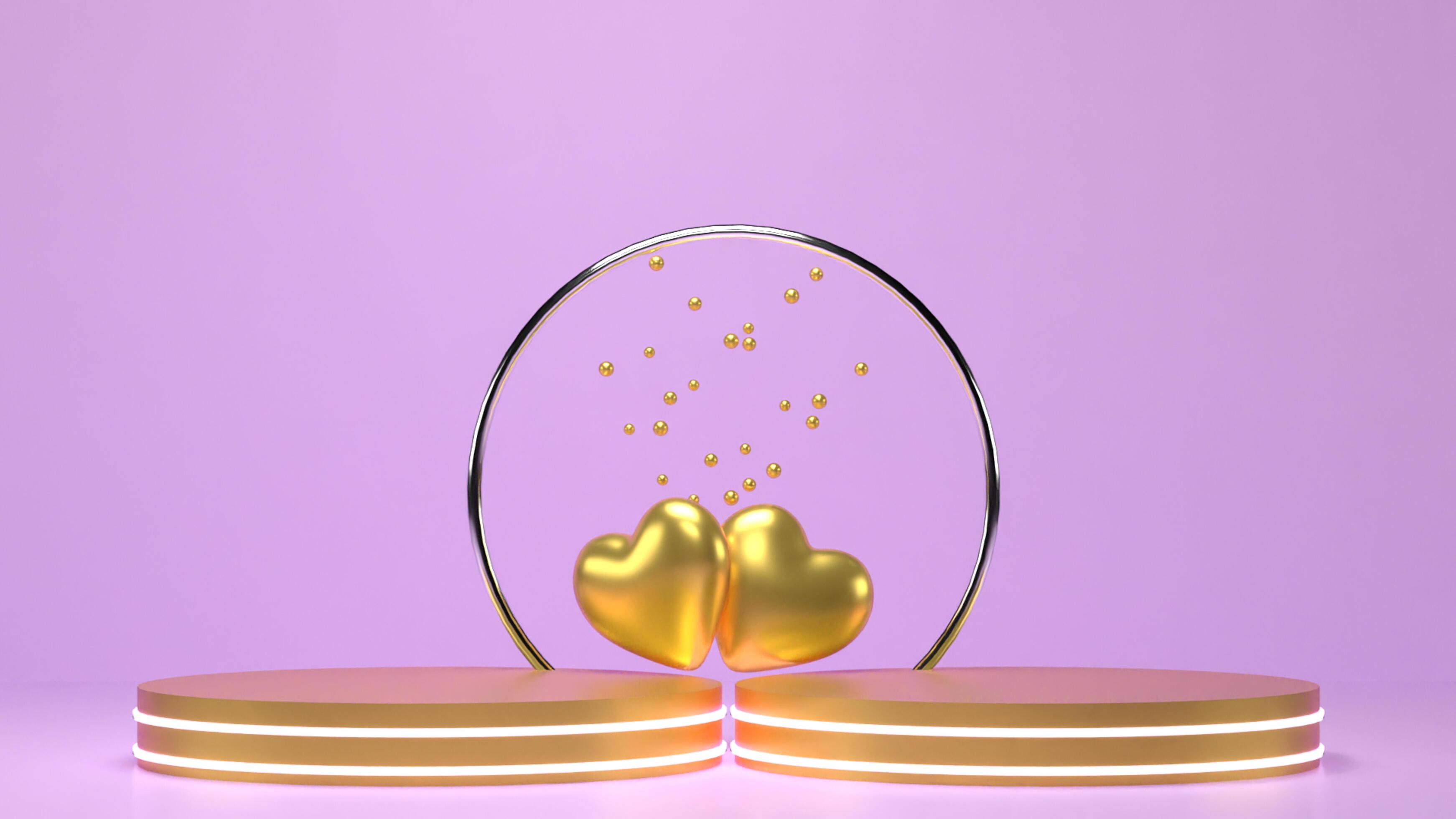 Empty background and 3d stand heart display or shelf with studio for