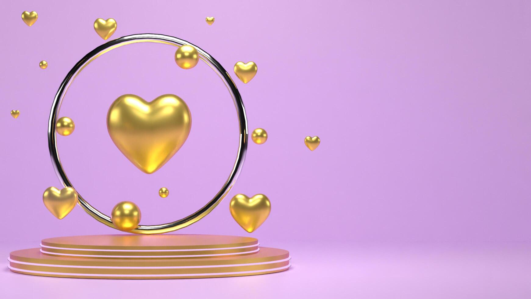 fondo vacío y pantalla de corazón de soporte 3d o estante con estudio para mostrar o concepto de diseño. telón de fondo en blanco realista 3d render día de san valentín del amor foto