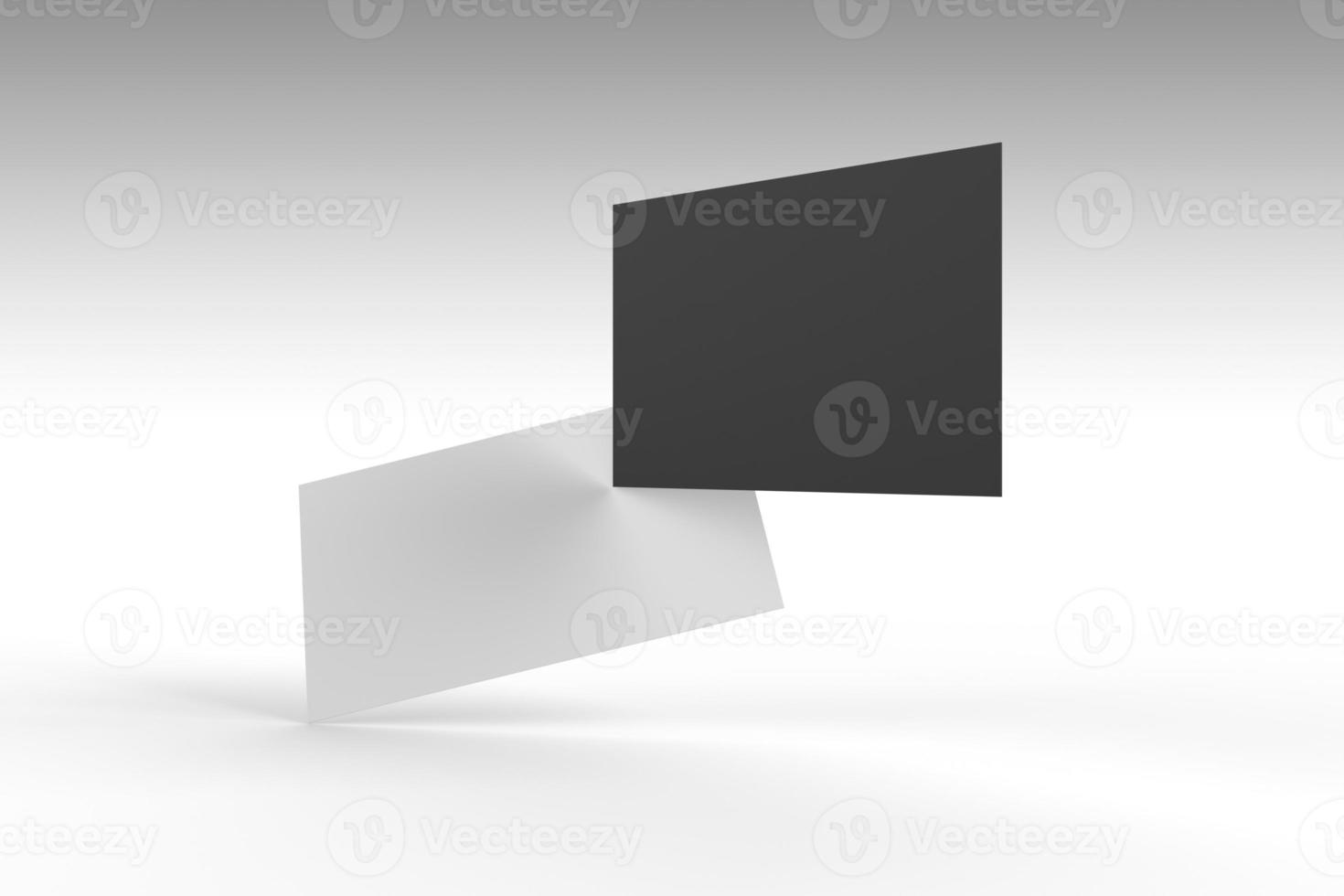 White and Black Business Cards Floating on table isolated on grey and white background, 3D render illustration photo