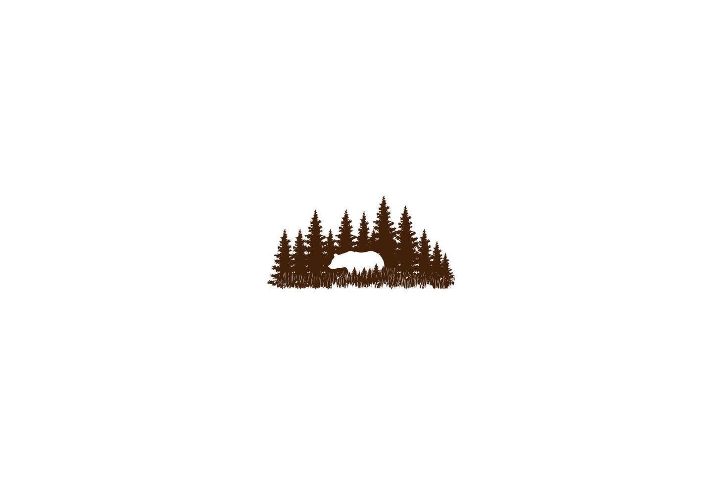 Pine Cedar Conifer Coniferous Evergreen Fir Larch Cypress Hemlock Tress Forest with Ice Polar Grizzly Bear for Camp Outdoor Adventure Logo Design Vector