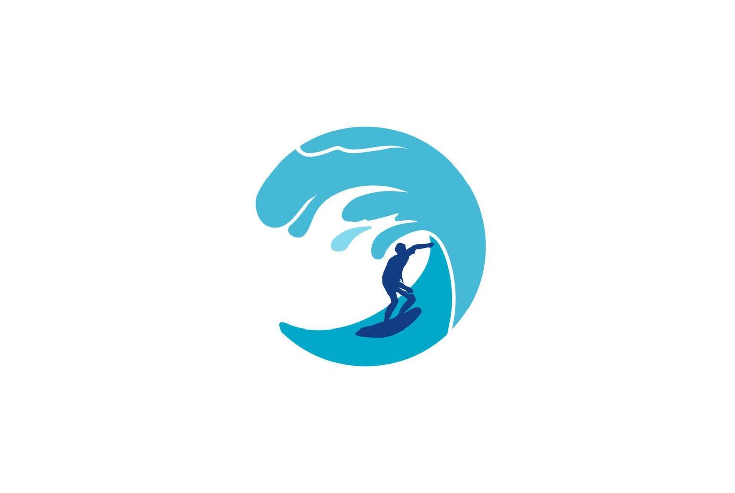 Circular Wave Surf Surfer Surfing Sport Club Logo Design Vector