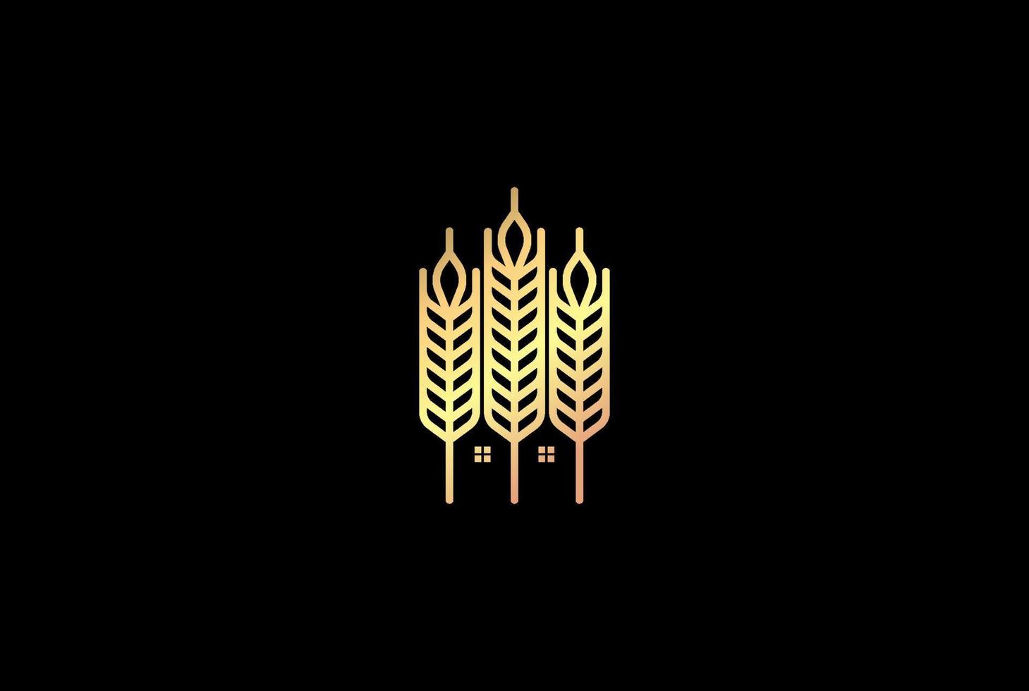 Simple Luxury Wheat Grain Rice House for Brewery Bakery or Farm Logo Design Vector
