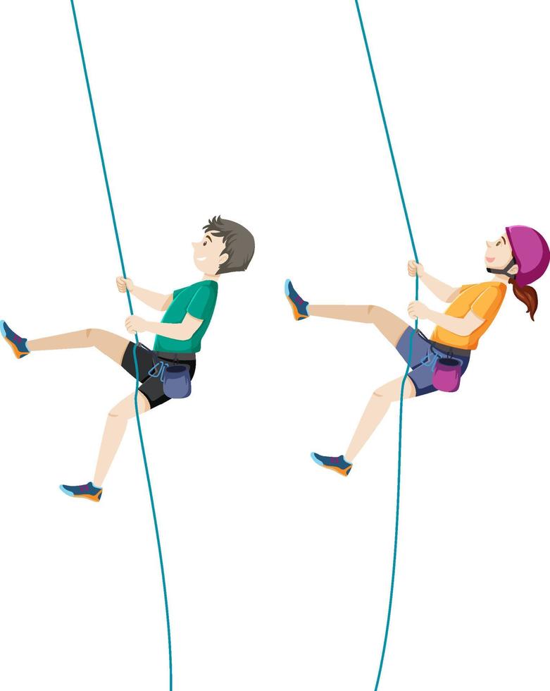 hombre y mujer escalando cuerda vector