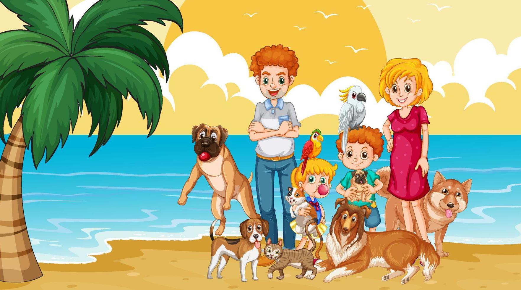 familia feliz en la playa vector