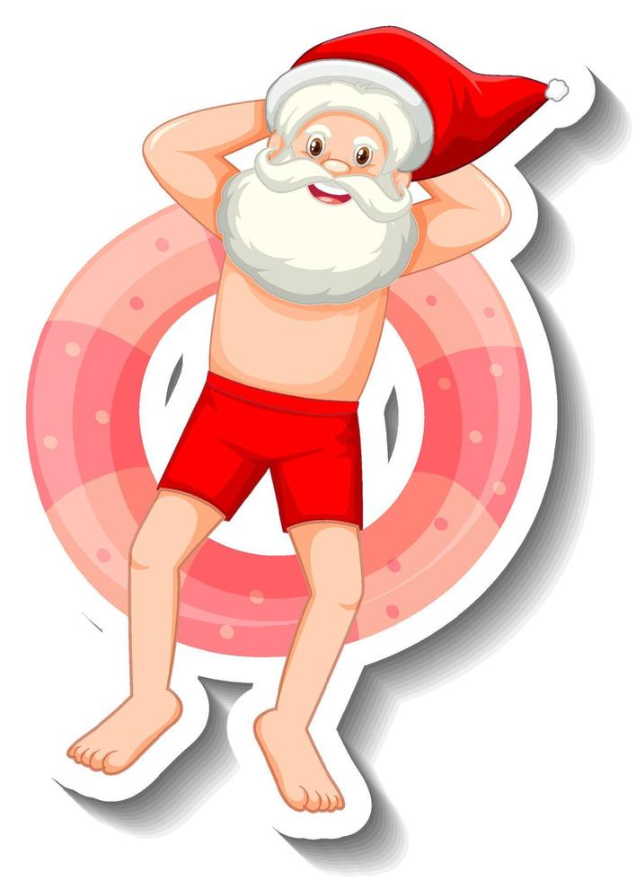 santa claus en anillo de natación inflable vector