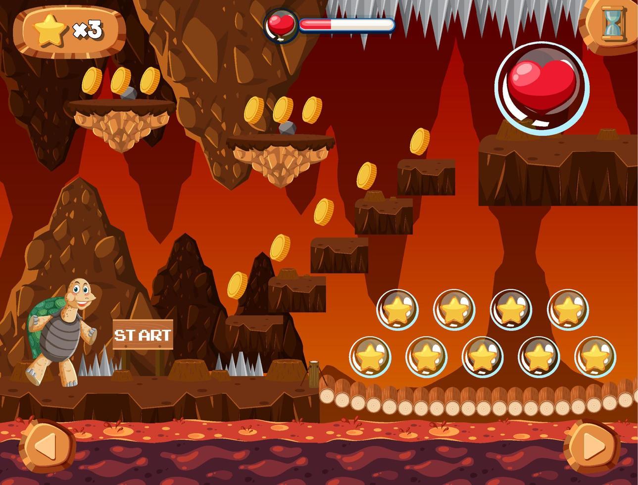 una escena de cueva de lava infernal de plantilla de juego vector