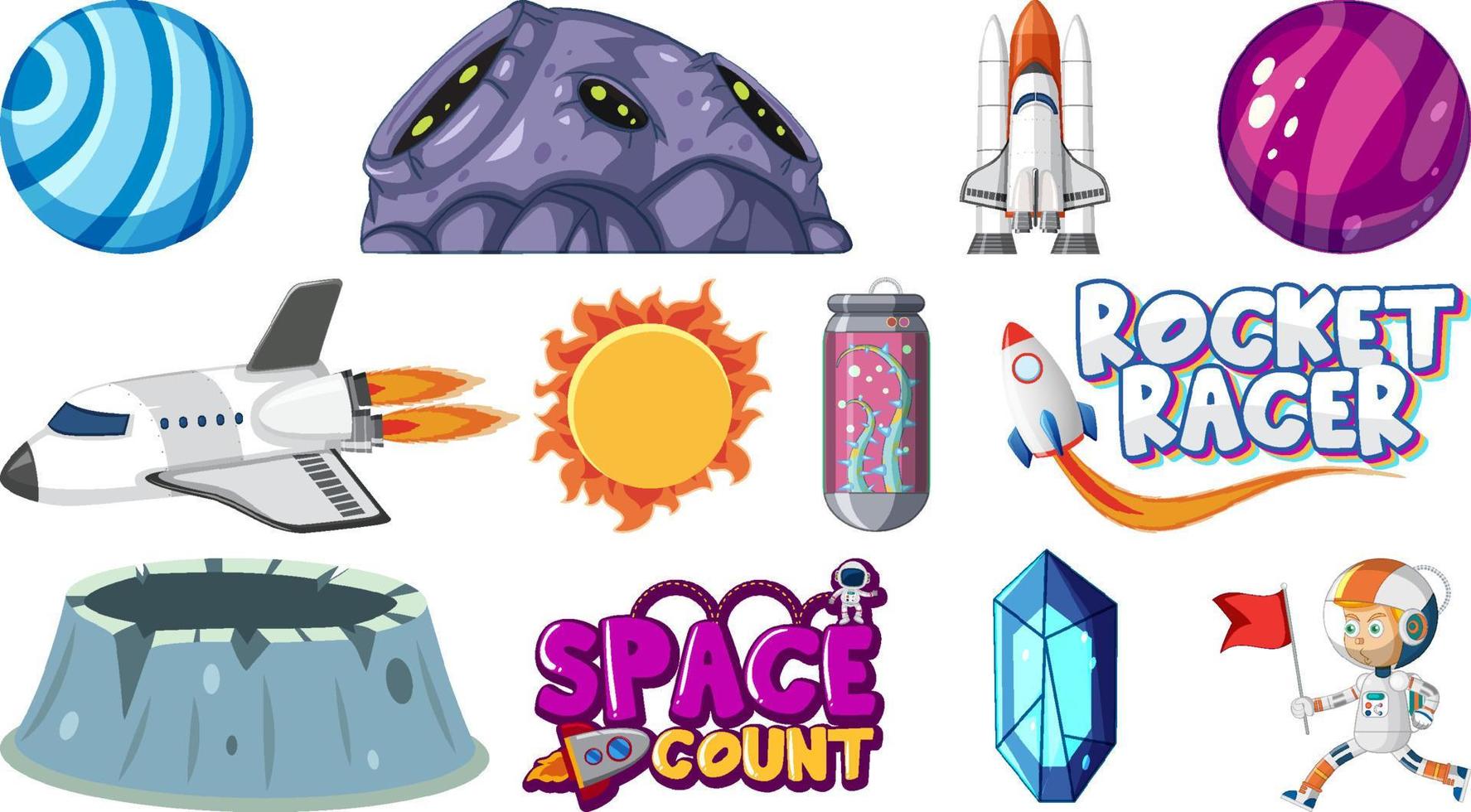 Set of isolated fantasy space objects vector