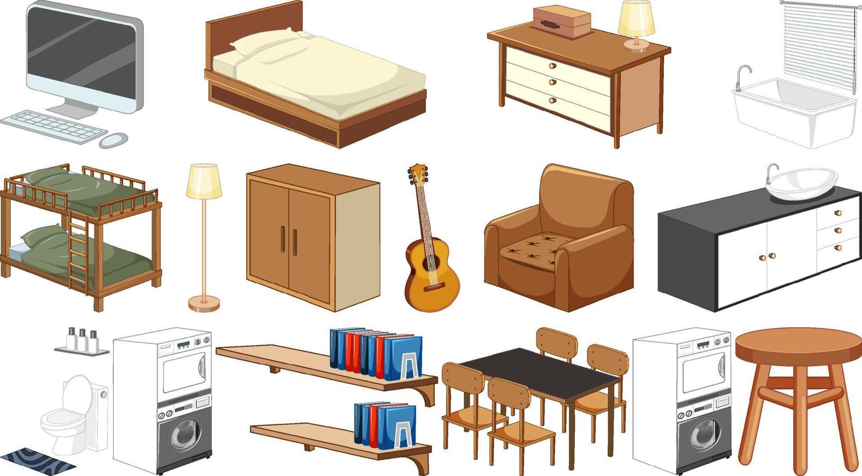 Set of interior furniture and decorations vector