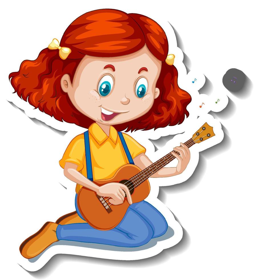 A girl playing guitar cartoon character sticker vector