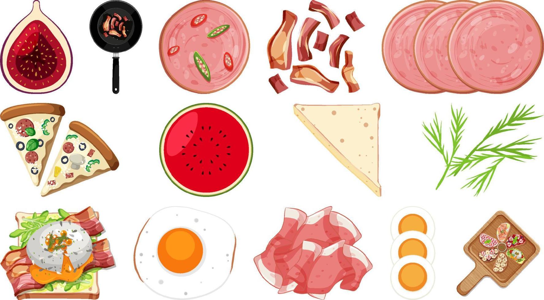 Colección de ingredientes alimentarios sobre fondo blanco. vector